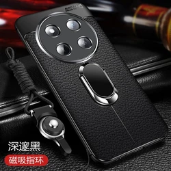 Luxury PU Leather Magnetic Case with Ring Holder - Shockproof Silicone Protection Shell for Honor Magic7 Lite 5G (Black)