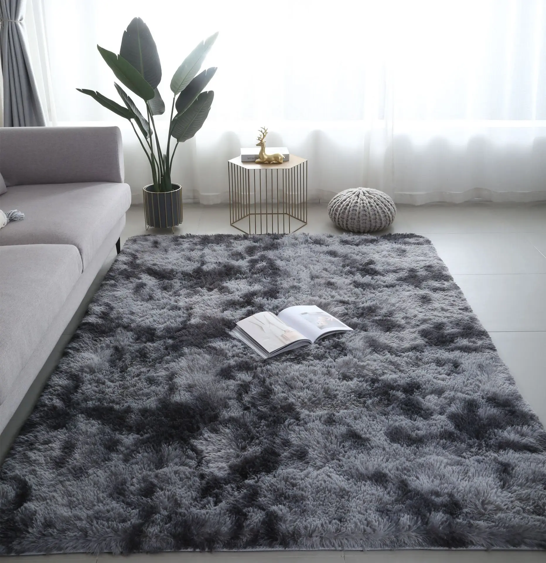 thumbnail image 1 of Alfombras para sala de estar, sofás modernos, alfombra gris esponjosa, decoración de dormitorio, alfombra grande antideslizante y peluda, alfombra lavable para cubrir el piso, 1 of 4