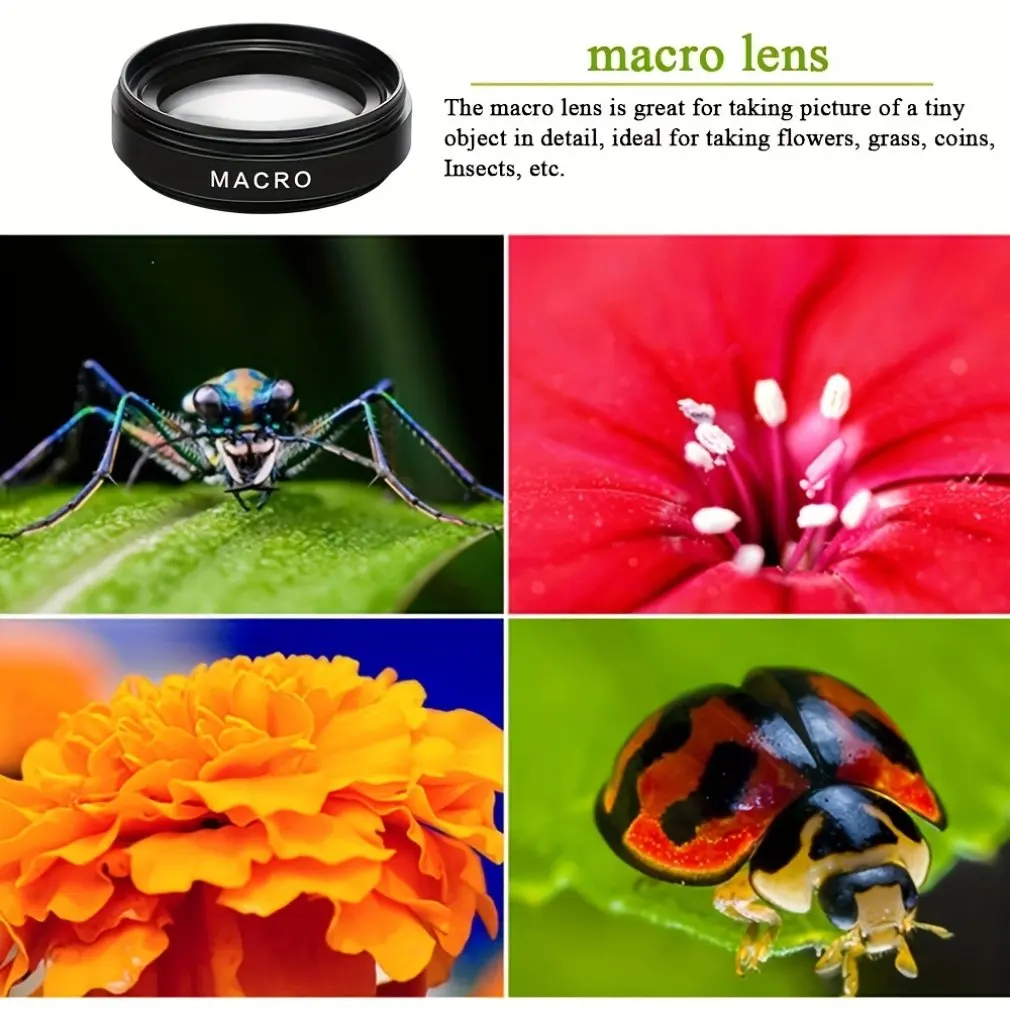 Cell Phone Camera Lens 2 in 1 Clip On 37mm 0.45x49UV Super Wide Angle Macro Lens for iPhone and Android Smartphones Cell Phones