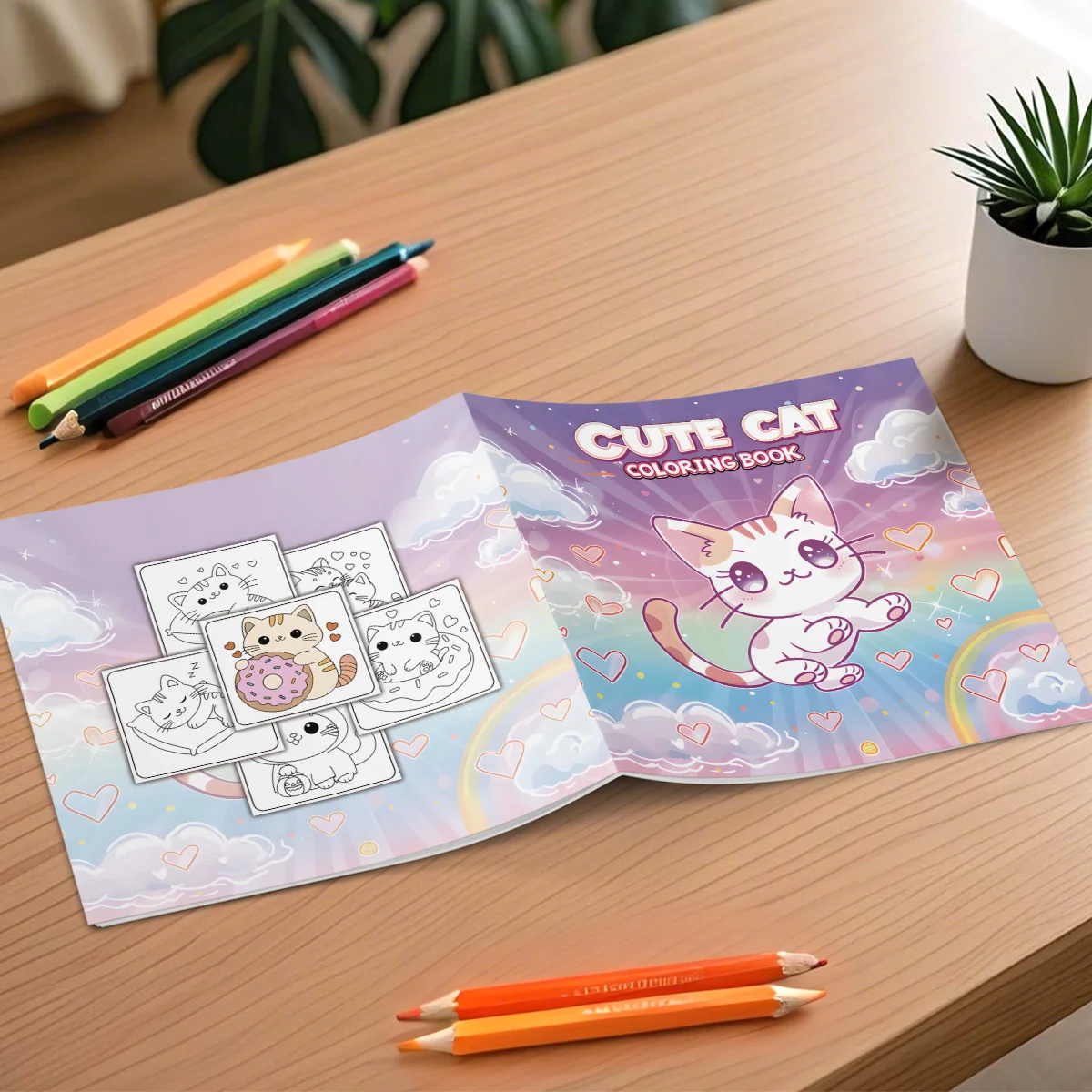 Cute Cat Art Coloring Book 24 Page Adult Picture Book Gift For Birthday Party Relieve Stress Kill Time Graffiti Painting Drawing 3
