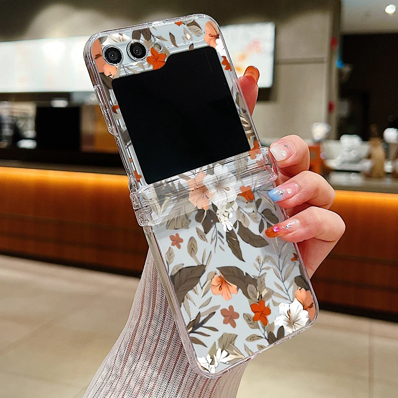 Flower Pattern Shockproof Folding Transparent Hard Cover Case