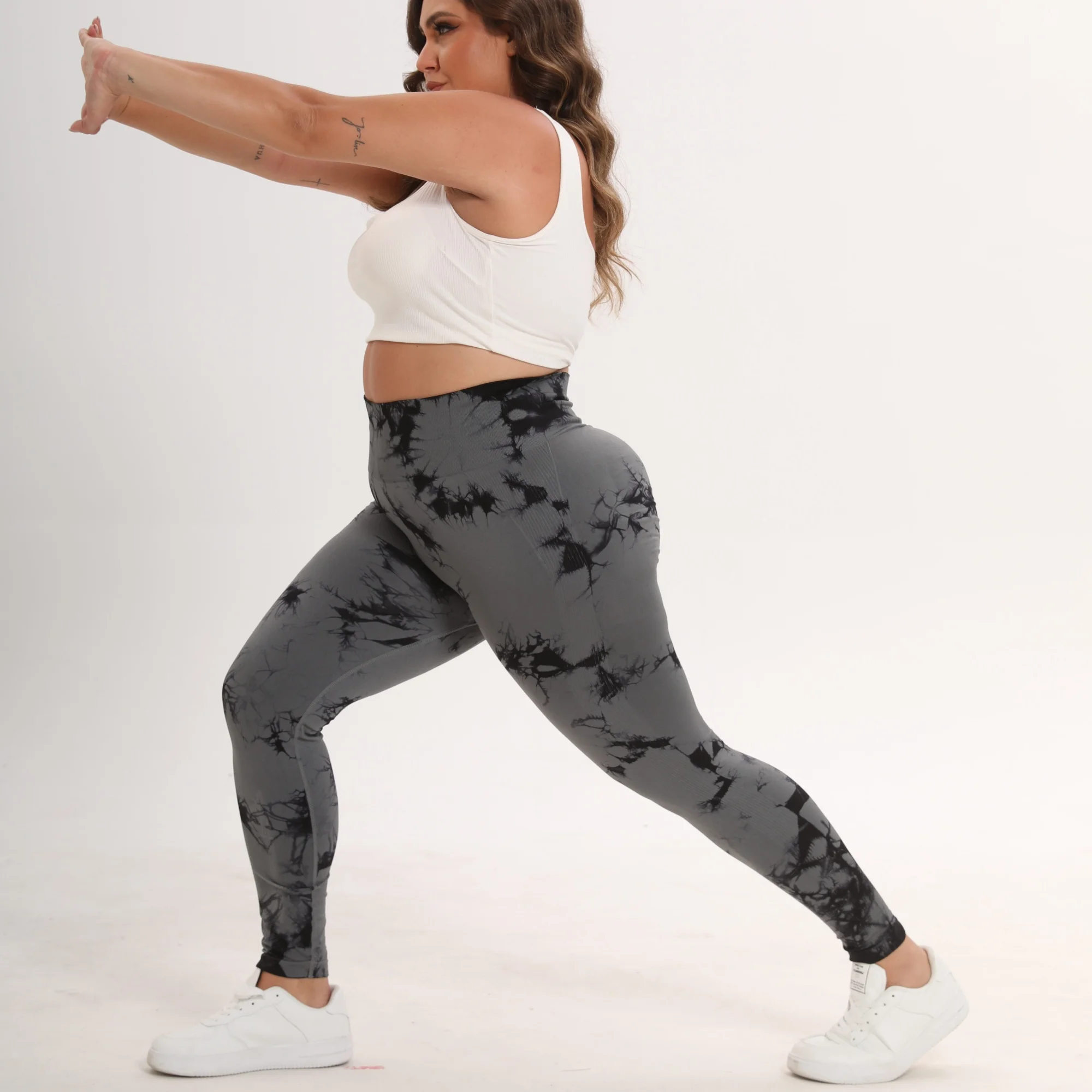 Ladies Plus Size High Waist Butt Lifting Yoga Pants Tie Dye Leggings Elastic Slim Fit Sports Pants