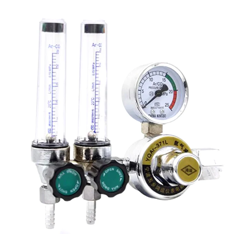 Flow Meter Gas Regulator Gauge Dual Output Argon Regulator Flow Meter Mig Tig, 0-0.35 (Mpa)Adjustable, M5/8" Inlet Connection