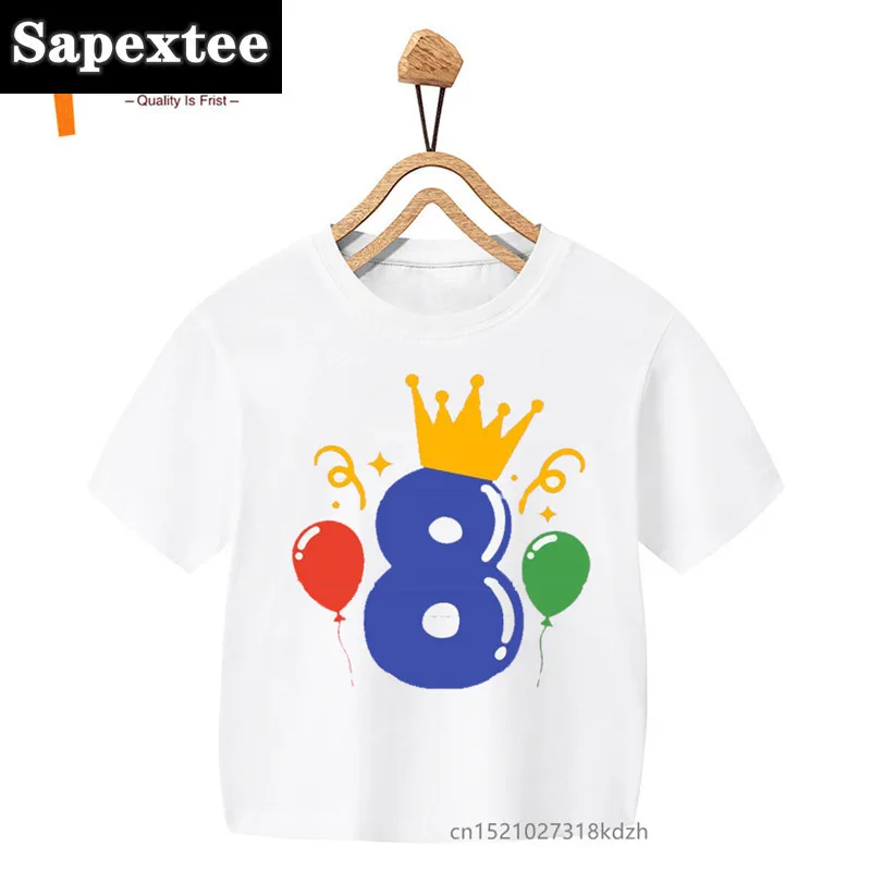 Girls' Summer White T-Shirt with Floral Balloon Print - Kawaii Birthday Design