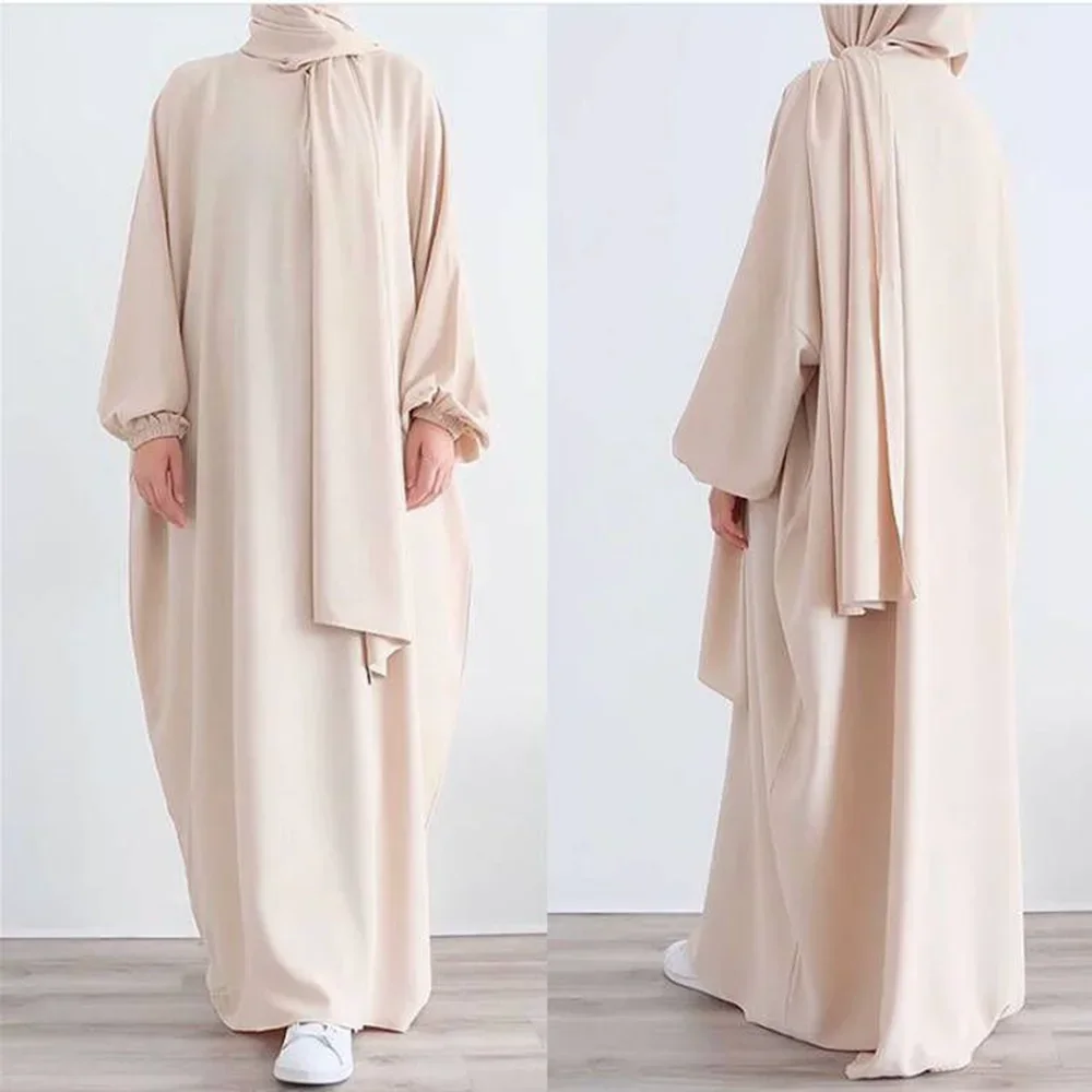 Ramadan Eid Abaya with Hood Integrated Veil Hijab One Piece Prayer Dress for Muslim Women Islamic Abayas Dubai Niqab Djellaba