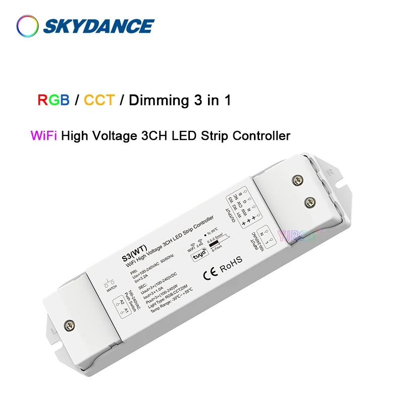 

Tuya APP RGB/CCT/Dimming 3 in 1 WiFi High Voltage 3CH LED Controller 110V-220V AC 2.4G color/RGB/single color LED Strip dimmer