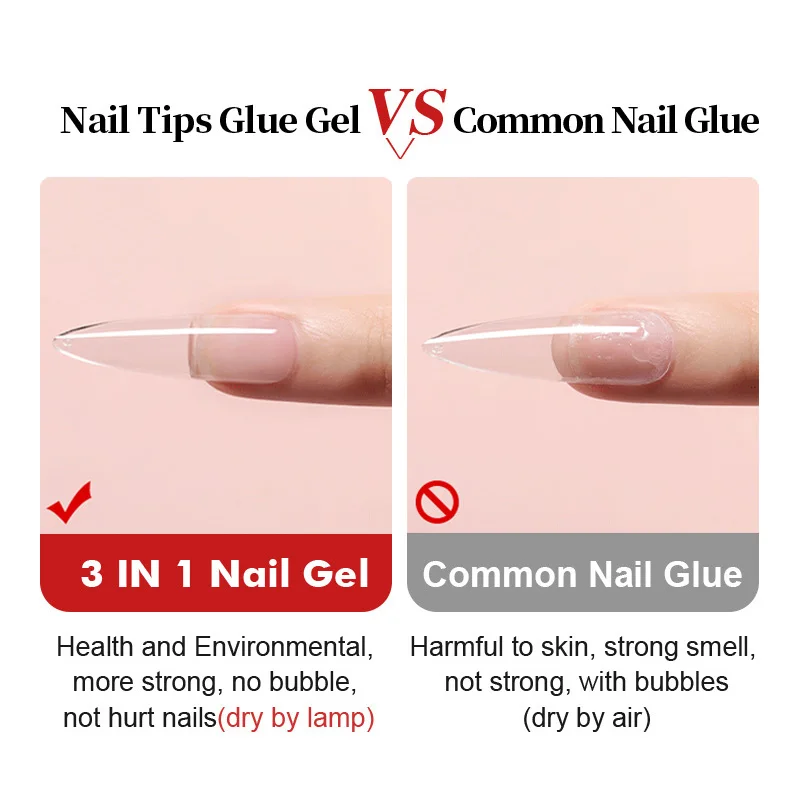 3 IN1 Nail Glue Gel Fast Extension Acrylic False Tips Sticking Decoration Press on Nails Art Tools Functional Gel French DIY 7ml 2