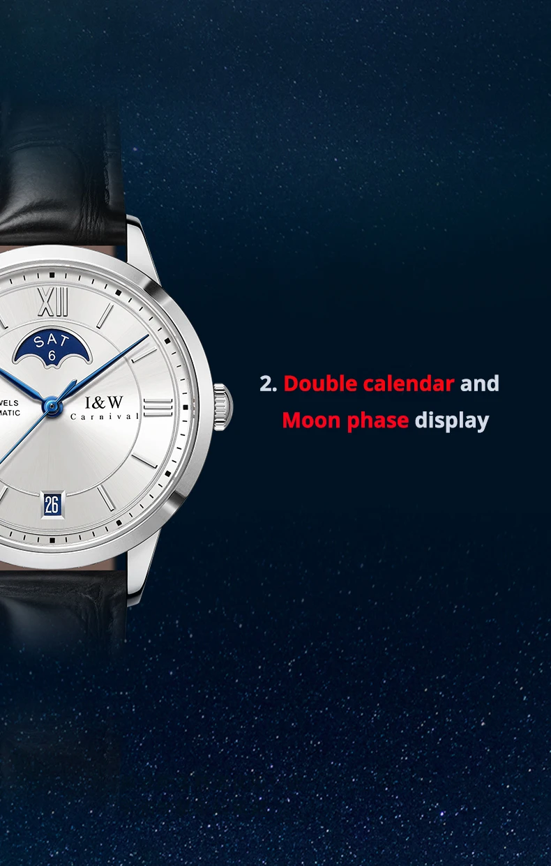 Switzerland Brand I&W New Moon Phase Automatic Watch For Women Sapphire Mechanical Watches Calendar MIYOTA Movement Reloj Mujer_voghion.com