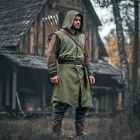 Pardessus médiéval pour hommes, tunique à capuche en lin, Cape Renfaire, cosplay LARP Ranger 1