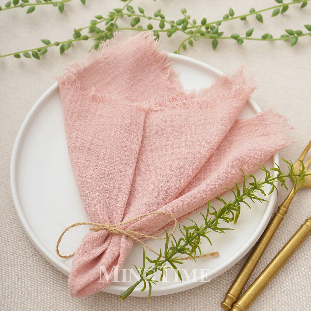 Lotvic 12 Serviettes De Table En Coton 42x42 Cm - Avec Franges Et Corde De 10 M - Pour Mariage, Restaurant, Décoration - Vert