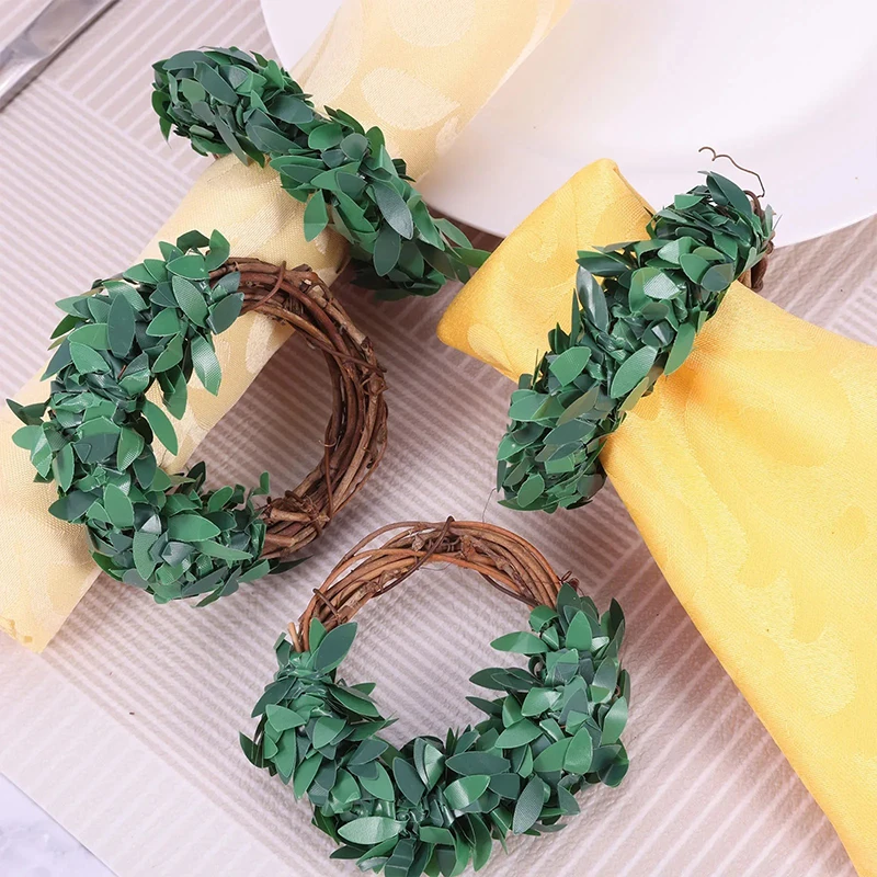 

6Pcs Woven Napkin Ring Rattan Fake Leaf Wreath Napkin Ring Holder Handmade Wedding Table Decor Wood Easter Rattan Napkin Buckle