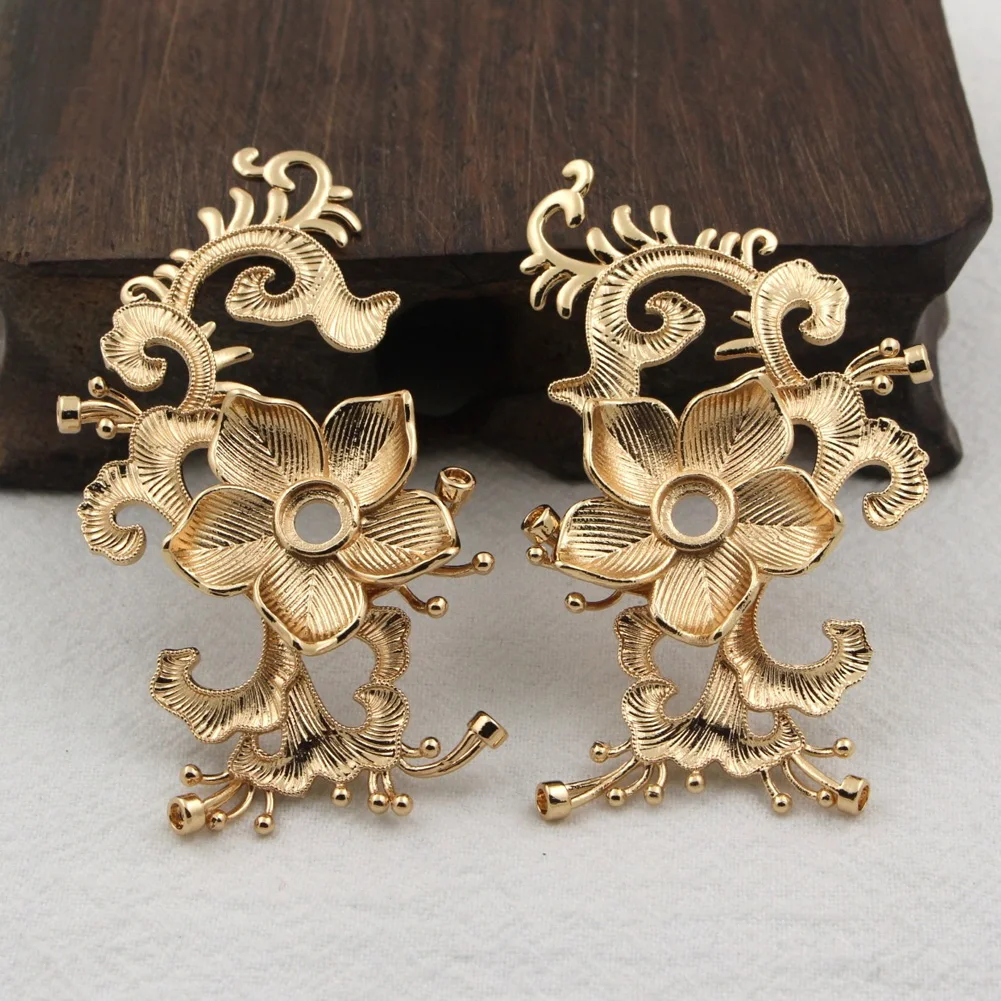 

3pair Quality Brass Casted Lotus Flower Tree Leaf Branches Stamping Retro Home Decoration DIY Bridal Hair Tiaras Making