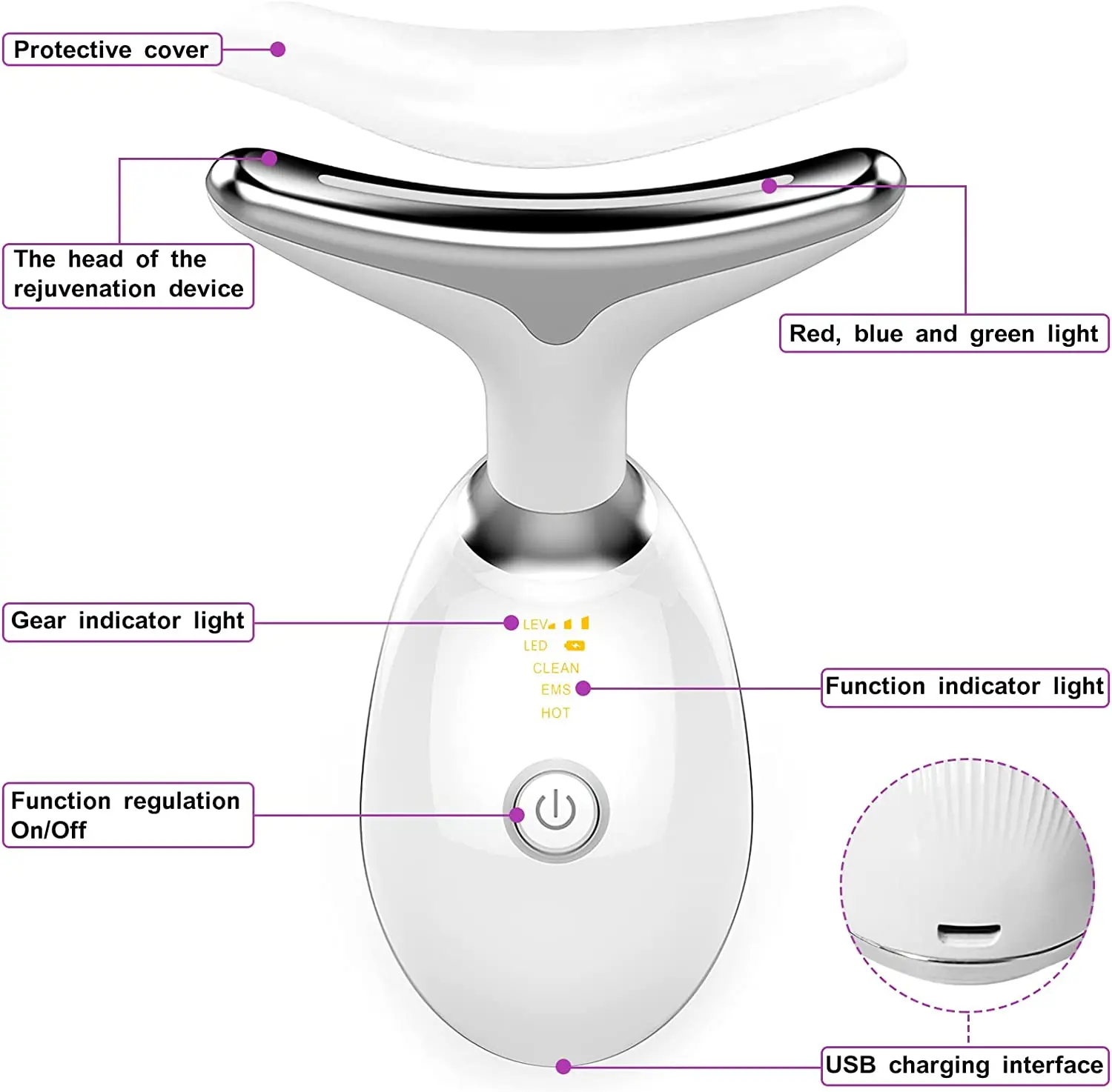 Neck Massager Facial Lift Three Light Modes Electric Skin Tightening Device LED Beauty Instrument White images - 6