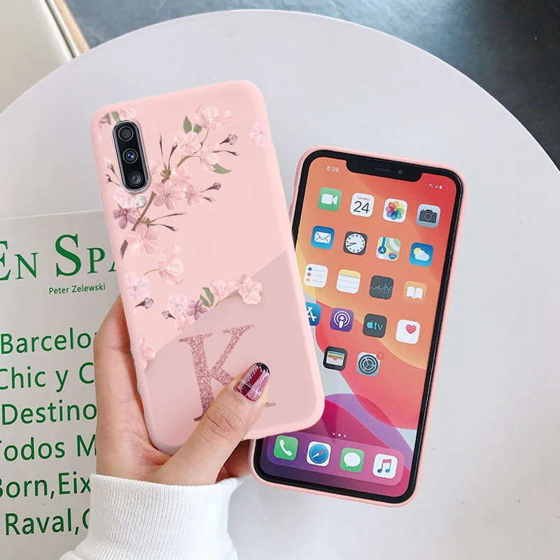 Letter Flower Phone Case For Samsung Galaxy A50 A50S A30S A70 Shockproof TPU Bumper Soft Silicone Cover For Samsung A 70 Fundas