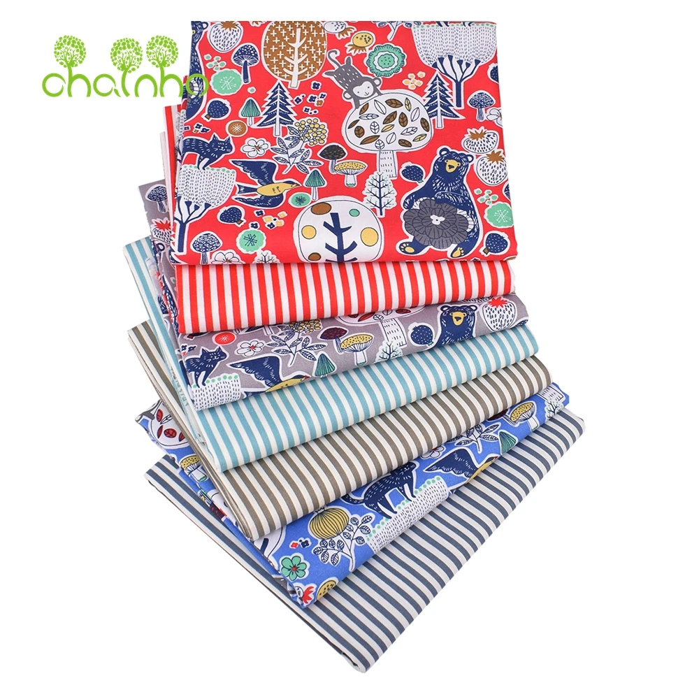 Chainho,Printed Twill Weave Cotton Fabric,DIY Sewing Quilting Material,Patchwork Cloth,7 Designs Cartoon Series,2 Sizes,15C282