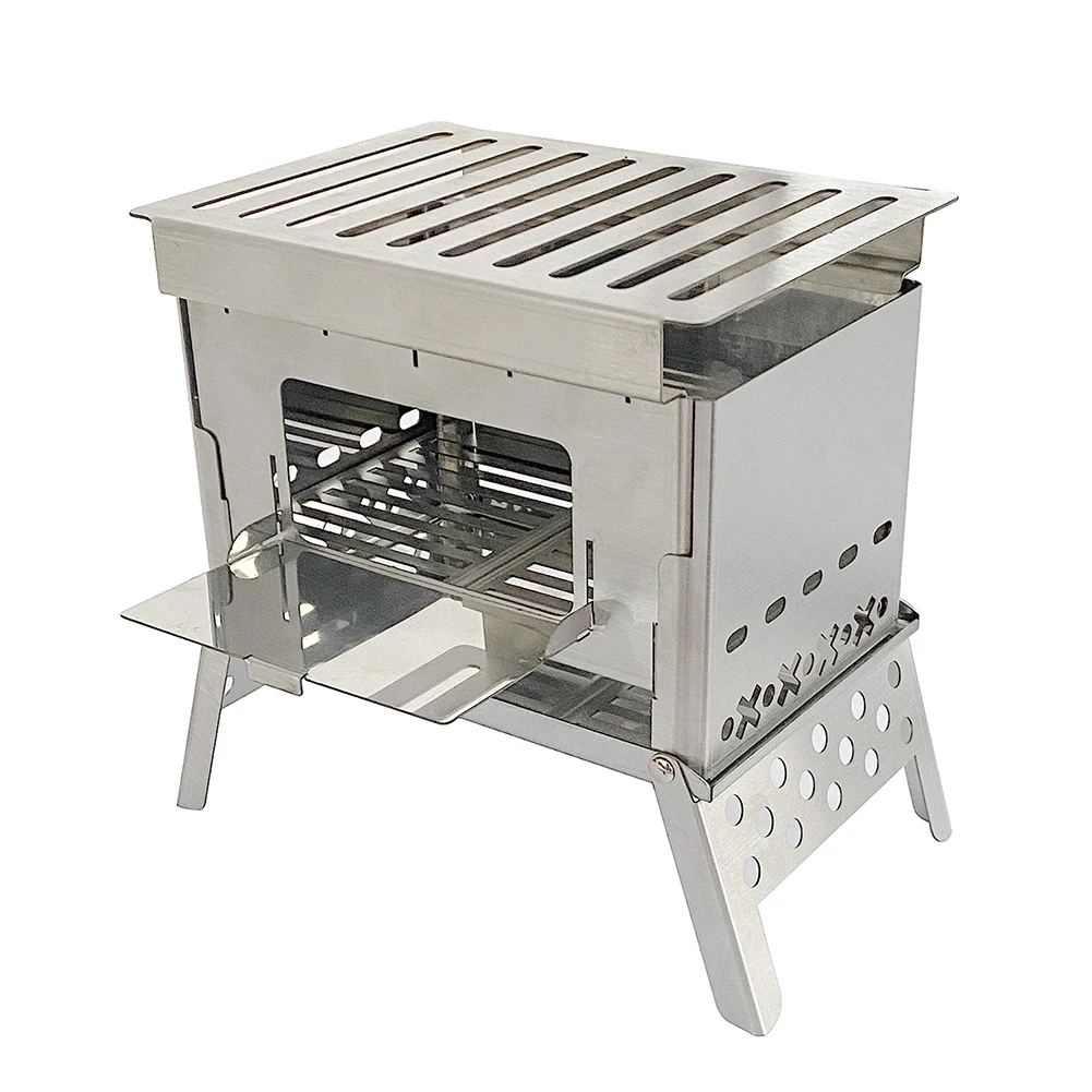 Stainless Steel BBQ Grill Stove Ultralight Foldable Firewood Furnace
