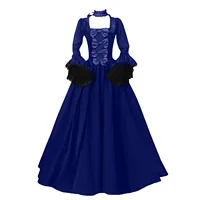 Medieval Victorian Court Lace Patchwork Gothic Dress Halloween Witch Cosplay Party Costume Square Neck Flare Sleeve Maxi Dress - Image 3