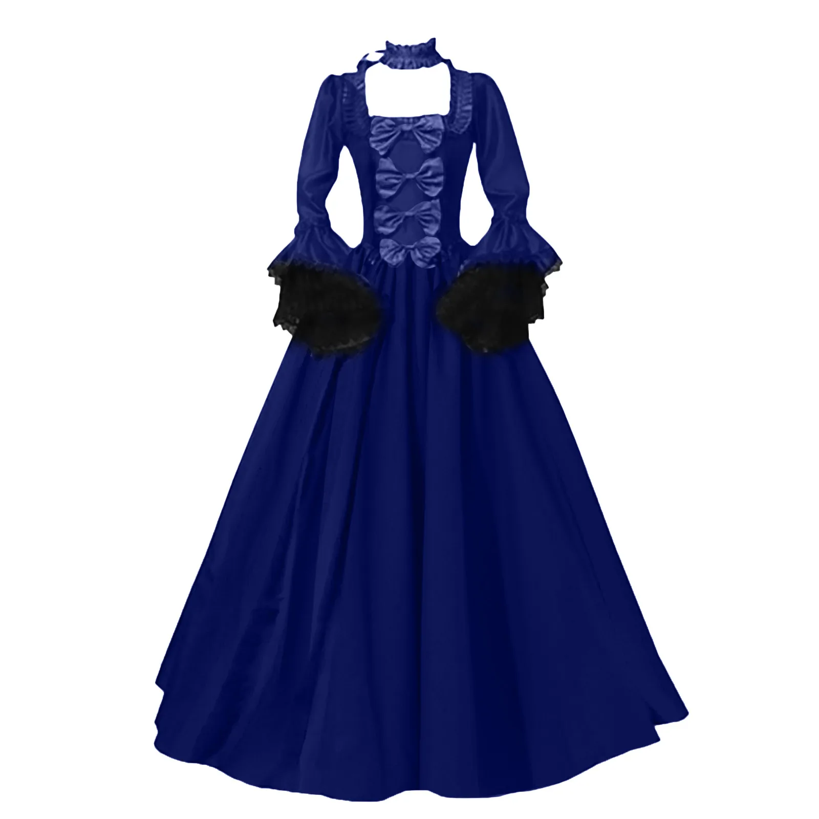 Medieval Victorian Court Lace Patchwork Gothic Dress Halloween Witch Cosplay Party Costume Square Neck Flare Sleeve Maxi Dress 3