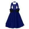 Medieval Victorian Court Lace Patchwork Gothic Dress Halloween Witch Cosplay Party Costume Square Neck Flare Sleeve Maxi Dress 3