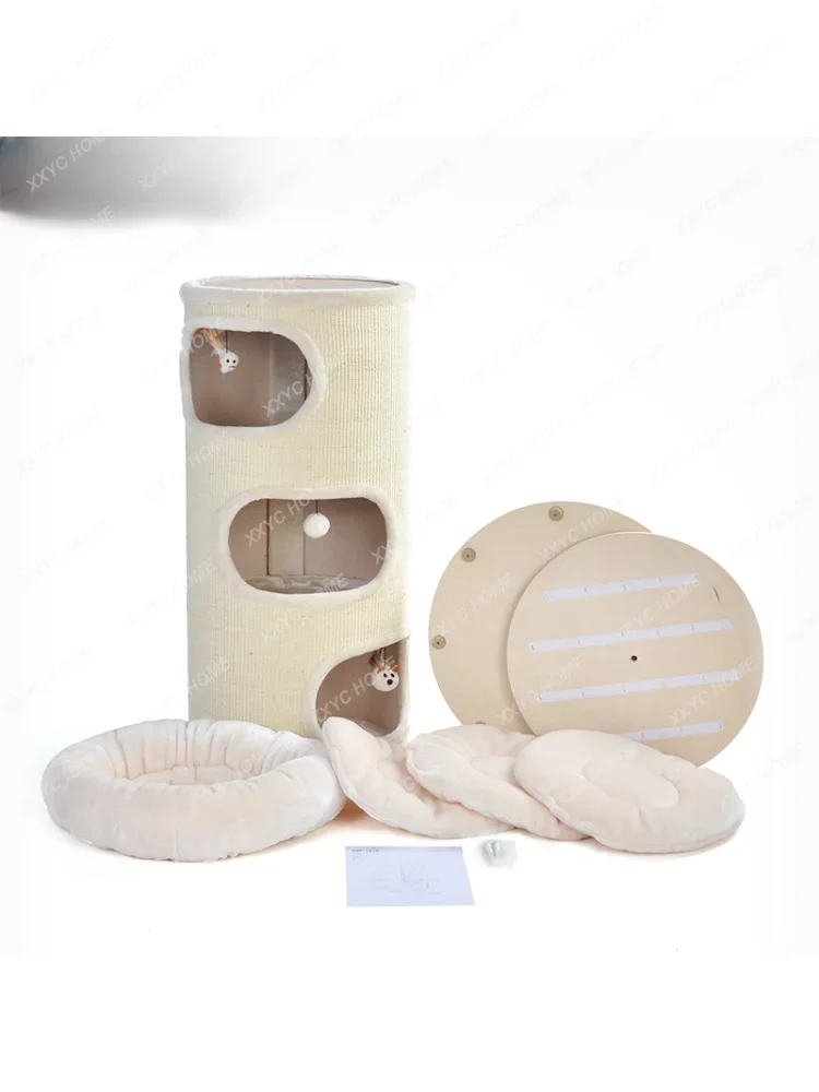 Large Solid Wood Sisal Barrel Climbing Frame Cat Nest Scratch Board Sisal Barrel Grinding Claw German Toy