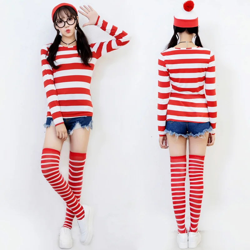 

Костюм Аниме Wally, женский костюм дня книги, дня, недели, Wenda Waldo, маскарадный костюм, рубашка, шляпа, очки, чулки