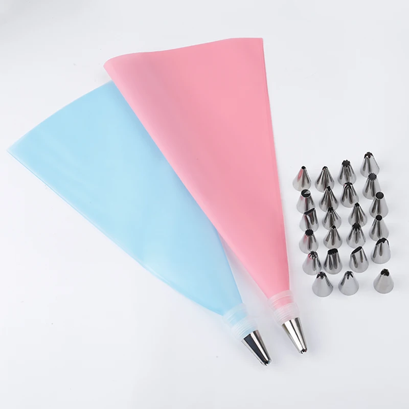 

26 PCS/Set Silicone Pastry Bag Tips Kitchen DIY Icing Piping Cream Reusable Pastry Bags +24 Nozzle Set Cake Decorating Tools