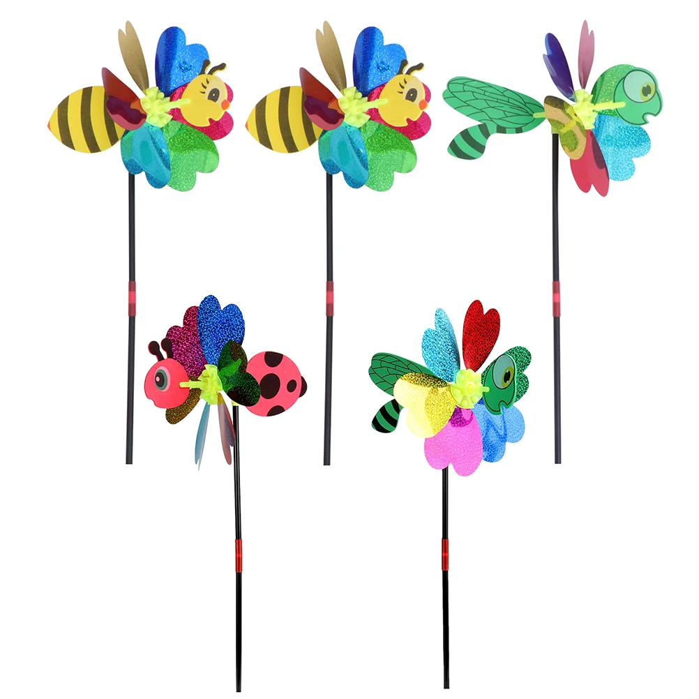 5 Pcs Cartoon Windmill for Children Lawn Decorations Garden Three-dimensional Kids Toy Plastic Lovely Pinwheels Wonderful