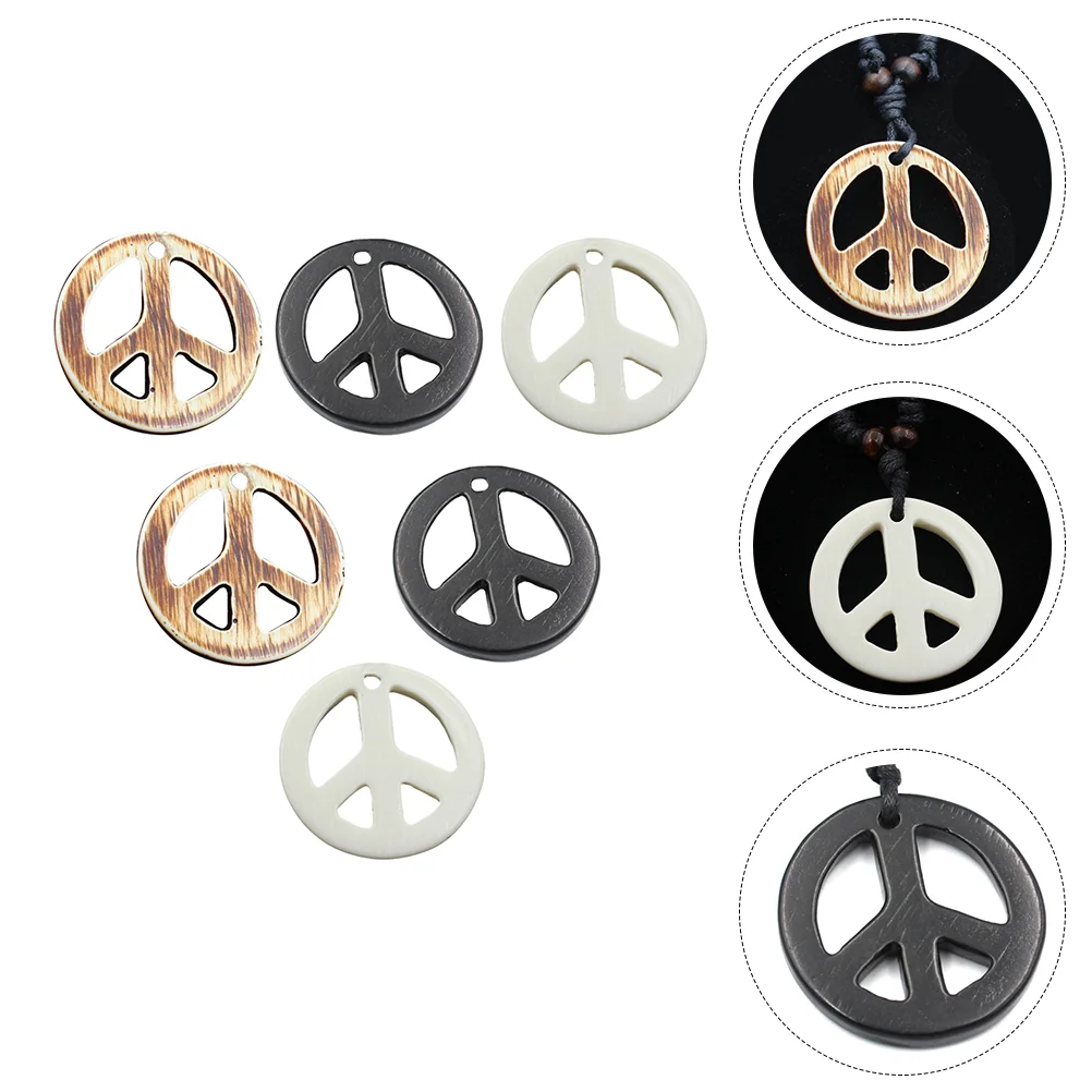 

6 Pcs Peace Sign Necklace Locket Retro Pendant Gift Jewelry Resin Anti-war Vintage