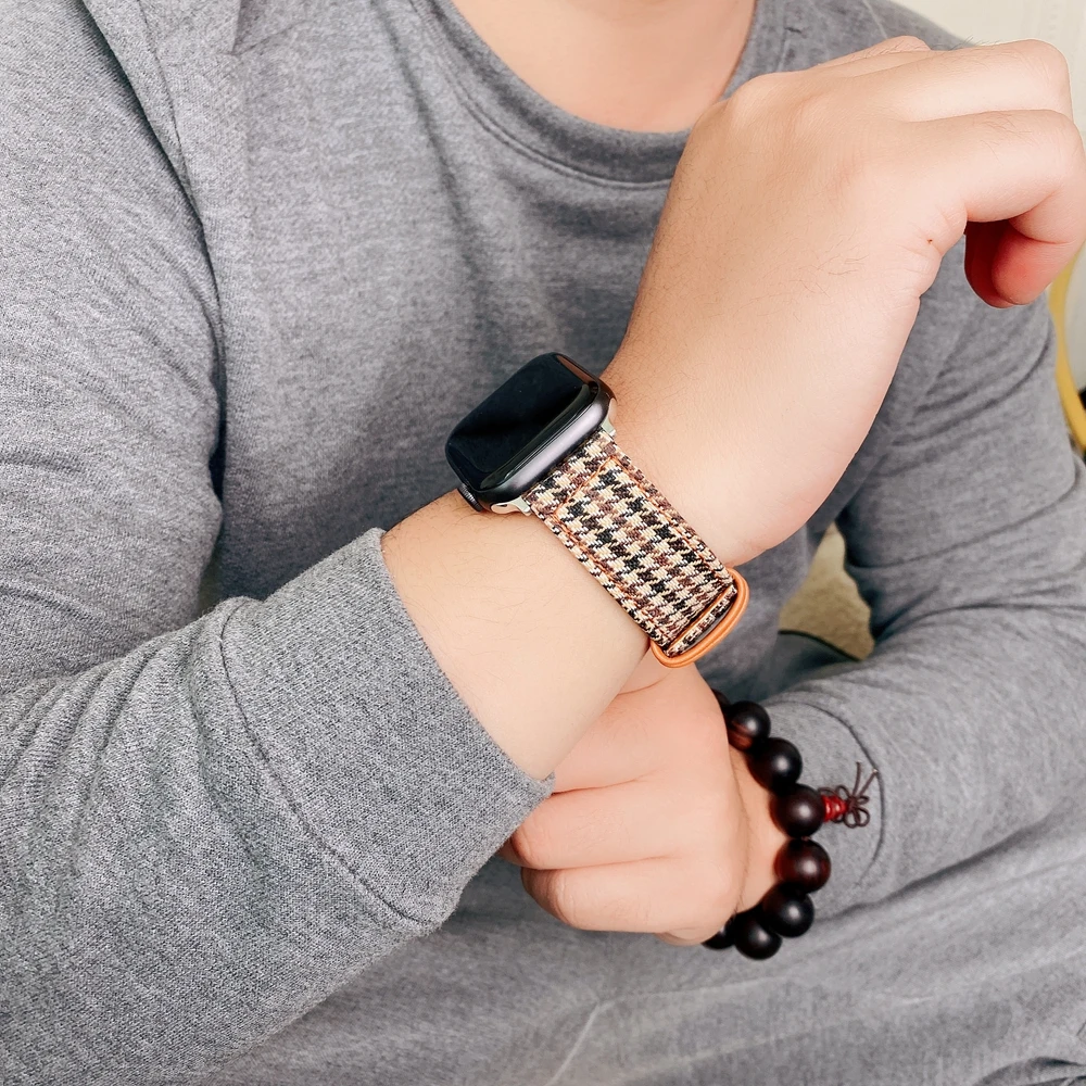 Ремешок тканевый и кожаный для Apple Watch Band 40 мм 44 новейший браслет iwatch 38 42 41 45 серия 1