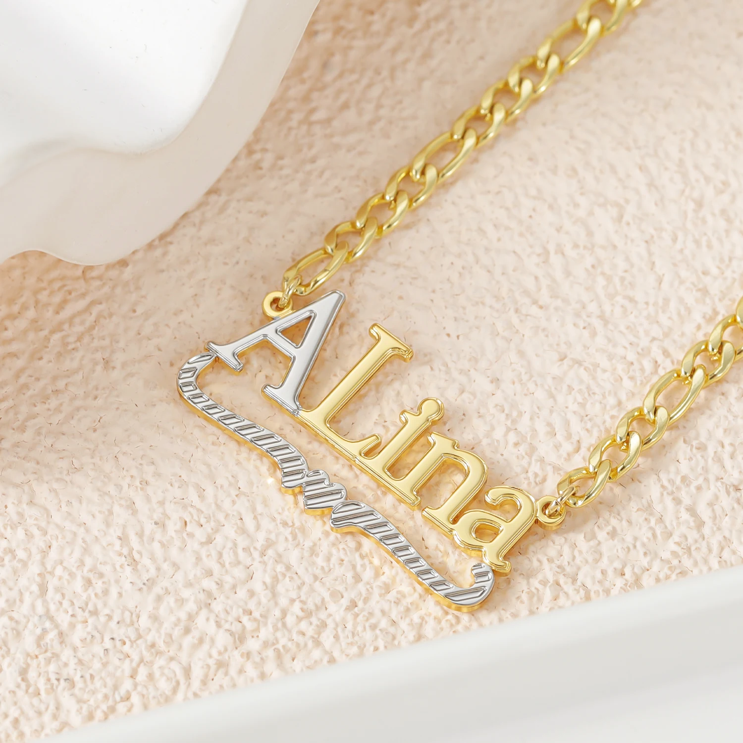 Customized Necklace Single Layer Two Tone Personalized Stainles Steel Double Plated Name Pendant Jewelry For Women Birthday Gift