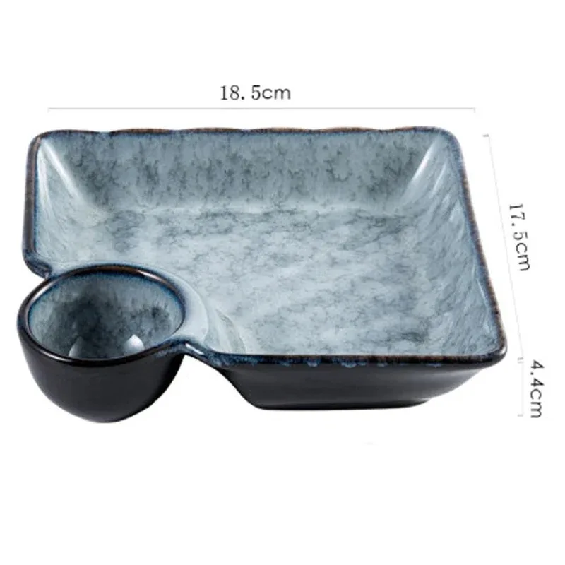 Japanese Dumpling Plate with Vinegar Plate Ceramic Tableware Simple Creative Home Divided Sushi Loaded Shrimp Fries Square