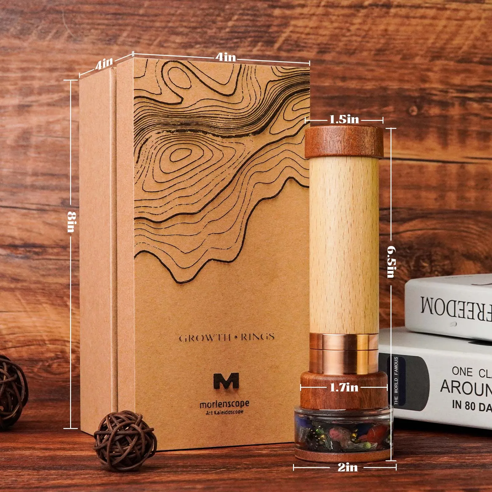 Growth Rings Wooden Nature Kaleidoscope Kit Tunnel Screen Effect Rotatable Oil-Filled Core Box Vintage Gift Box Anniversary Birt