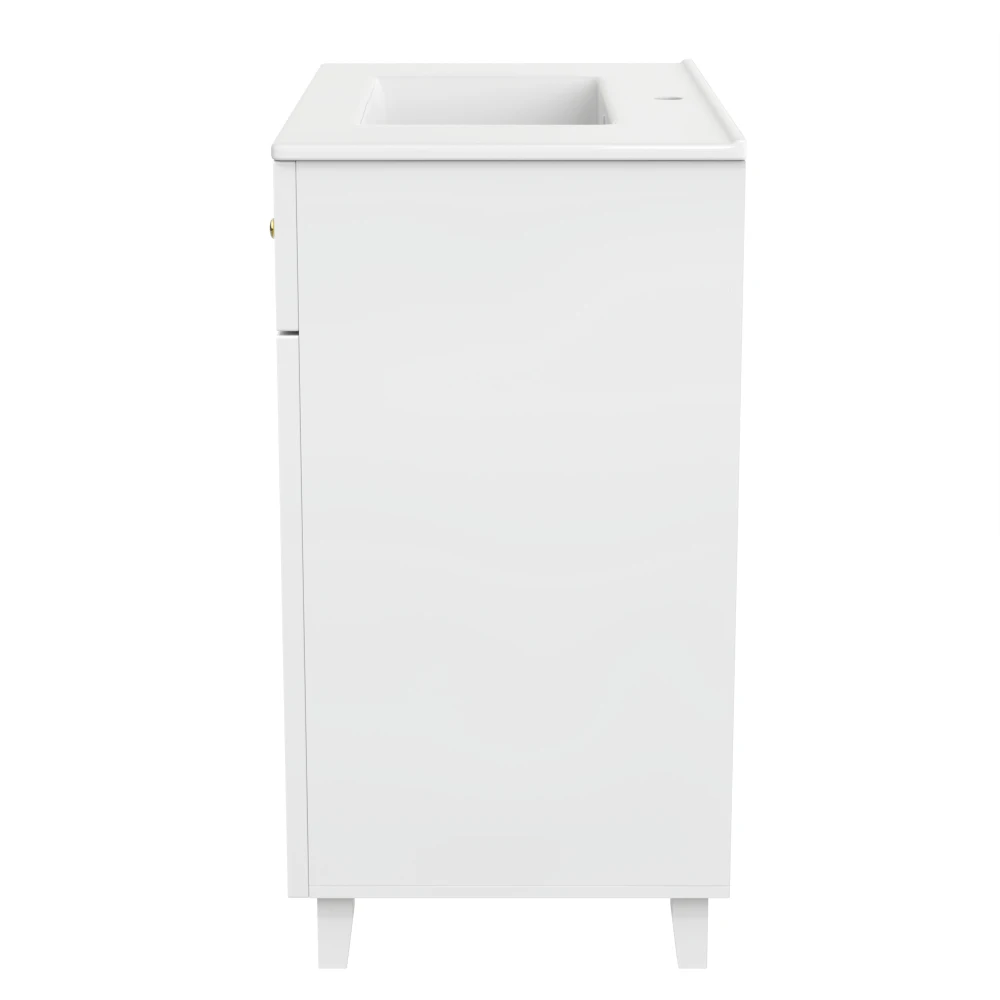 81,7 cm moderner stehender Badezimmerschrank mit Keramikwaschbecken, lackierter Oberfläche, multifunktionaler Stauraum und Massivholzfüßen – Detail 16