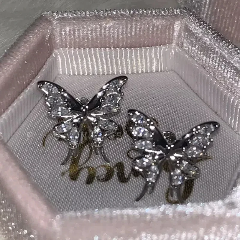 Boucles D'oreilles Créoles Papillon En Argent 925 Et Zirconium - Petites Créoles Pendantes Pour Femme - Cadeau élégant