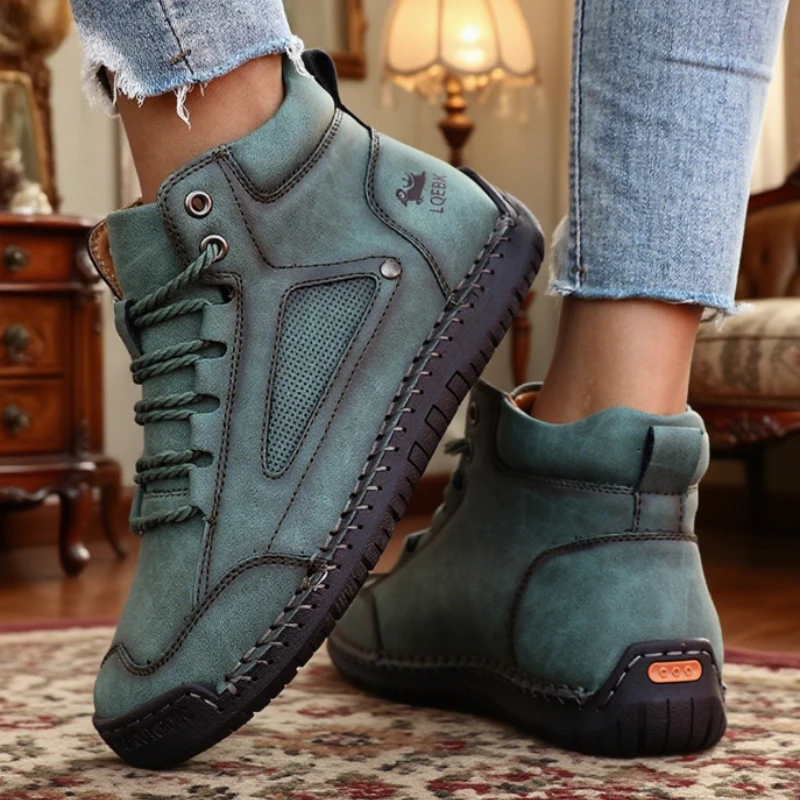 Women's Nude Boots High Top Retro Anti Slip Work Shoes Outdoor Shoes Soft Homme Classic Ankle Non-slip Flats Moccasin Sneakers