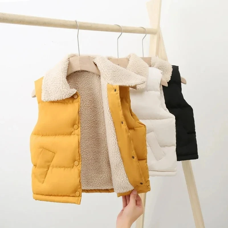 Fashion Turn-down Collar Boys Girls Vest Autumn Winter Thickened Baby Warm Vest Kids Foreign Flavor Solid Color Sleeveless children vest