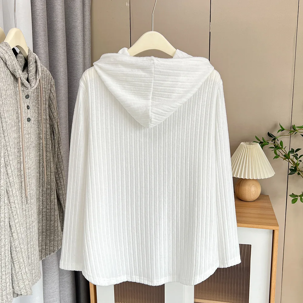 Plus Size Women's T-Shirt Spring 100kg Casual Solid Color Hooded Pit Strip bottom-top Hoodie Top 2306