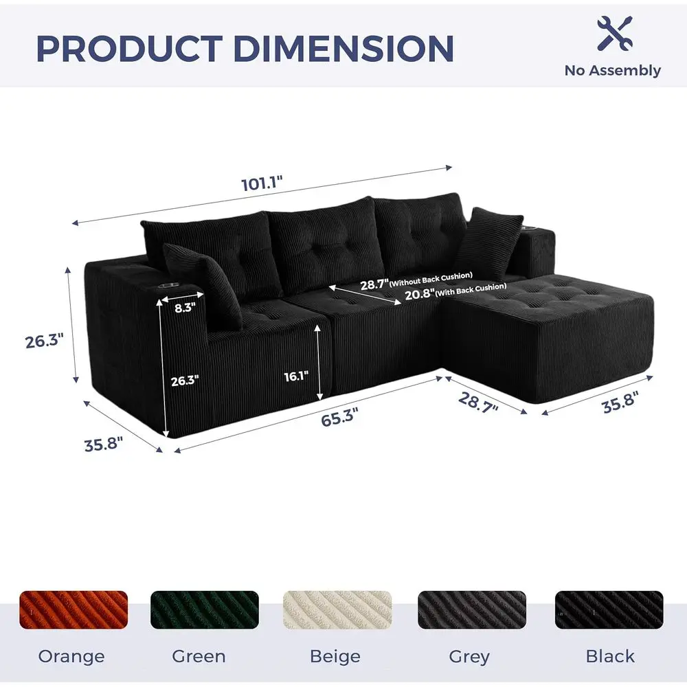 Modular Sectional Sofa Couch, L Shaped Modern Cloud Couch with 1 Ottoman, Sofa in A Box, Tufted 4-Seat Boneless Sleeper Chair fo 2