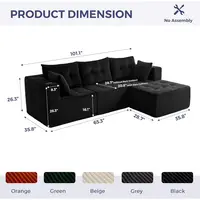 Modular Sectional Sofa Couch, L Shaped Modern Cloud Couch with 1 Ottoman, Sofa in A Box, Tufted 4-Seat Boneless Sleeper Chair fo 2