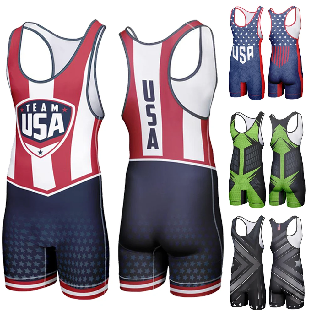 USA Wrestling Singlets Weightlifting Suit Boxing One Piece Bodysuit ...