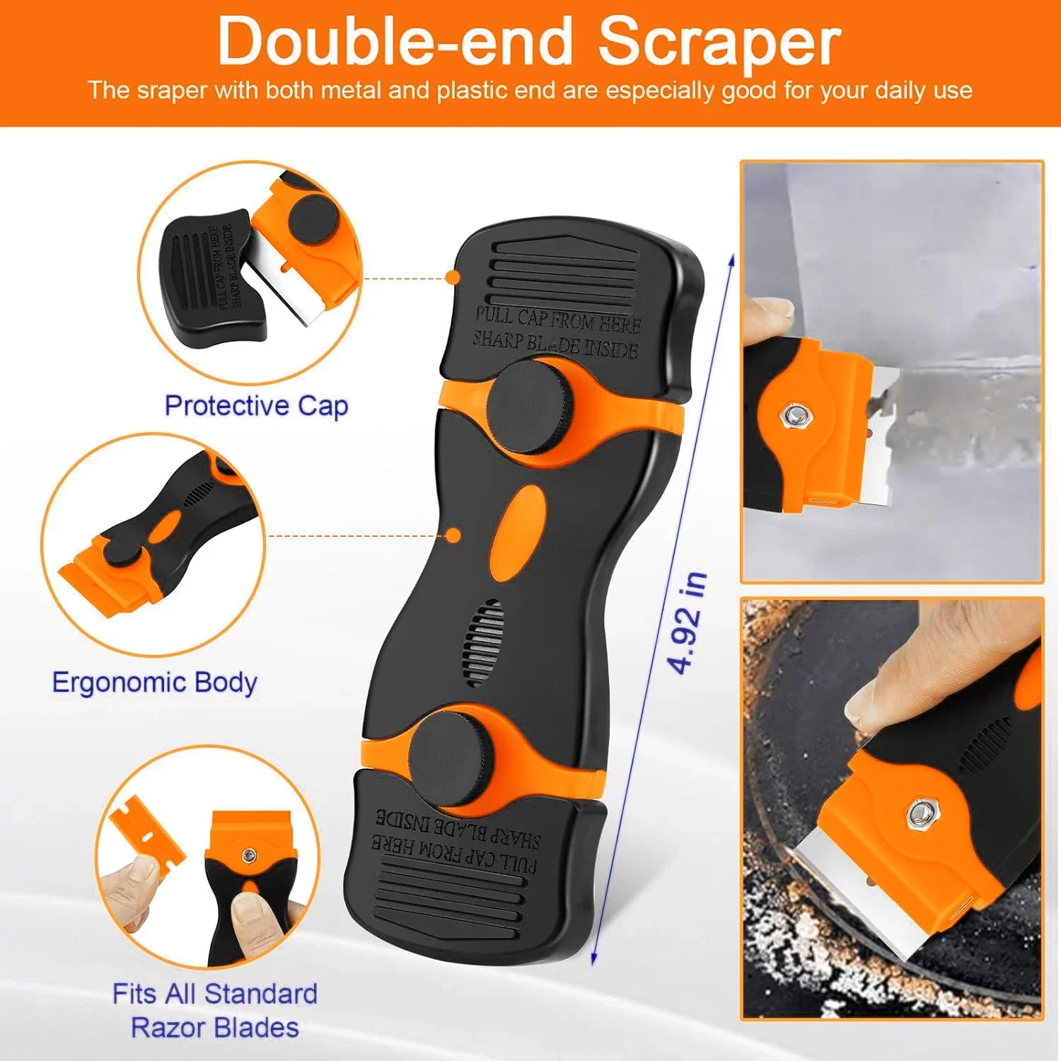 2Pcs Razor Blade Scraper 10 Metal Blades & 30 Plastic Blades Remove Label Decal Tool Car Glass Windows Tile Cleaning Tool