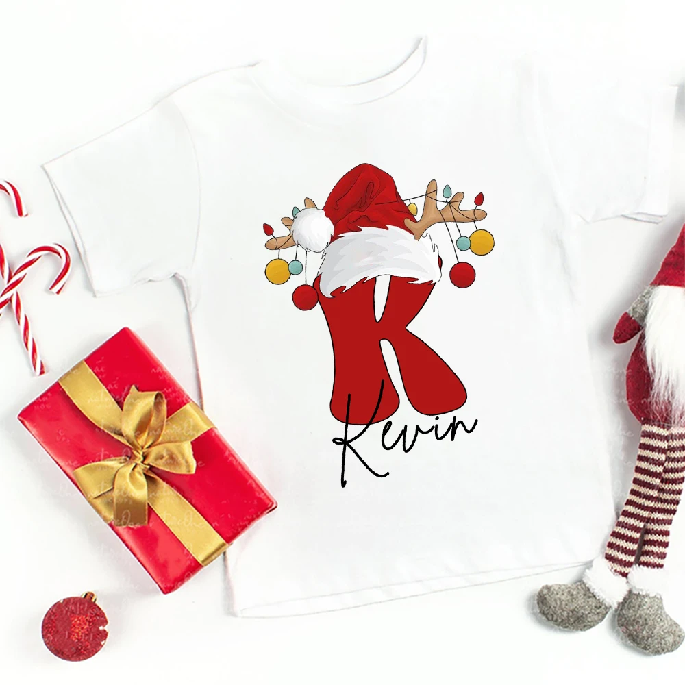 Personalized Christmas Family Matching Outfit Letter with Name T-shirt Mom Dad Daughter Son Clothes Shirts Baby Bodysuit Romper 5
