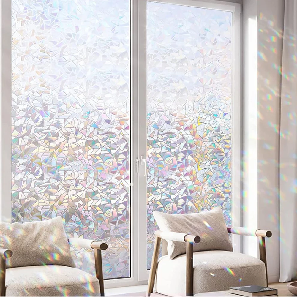 

Window Privacy Film, Rainbow Window Clings, 3D Decorative Stained Glass Window Decals, Static Cling Window Sticker Non-Adhesive