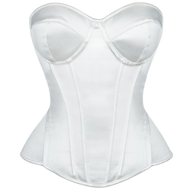 White Corset Top Women Victorian Lace Up Overbust Bustiers Sleeveless Gothic Body Shaper Padded Cup Corselet Bodices