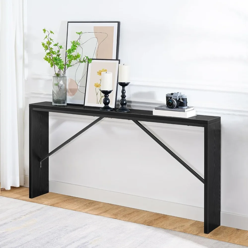 62.2" Long Sofa Table Behind Couch, Narrow Entryway Table, Farmhouse Dining Tables with Angled Metal Frame