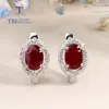 Natural dark ruby clasp earring oval 5*7mm natural precious gemstone 925 sterling silver jewelry for women lady nice gift 1