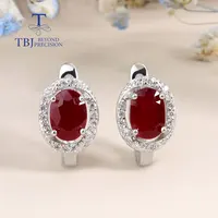 Natural dark ruby clasp earring oval 5*7mm natural precious gemstone 925 sterling silver jewelry for women lady nice gift 1
