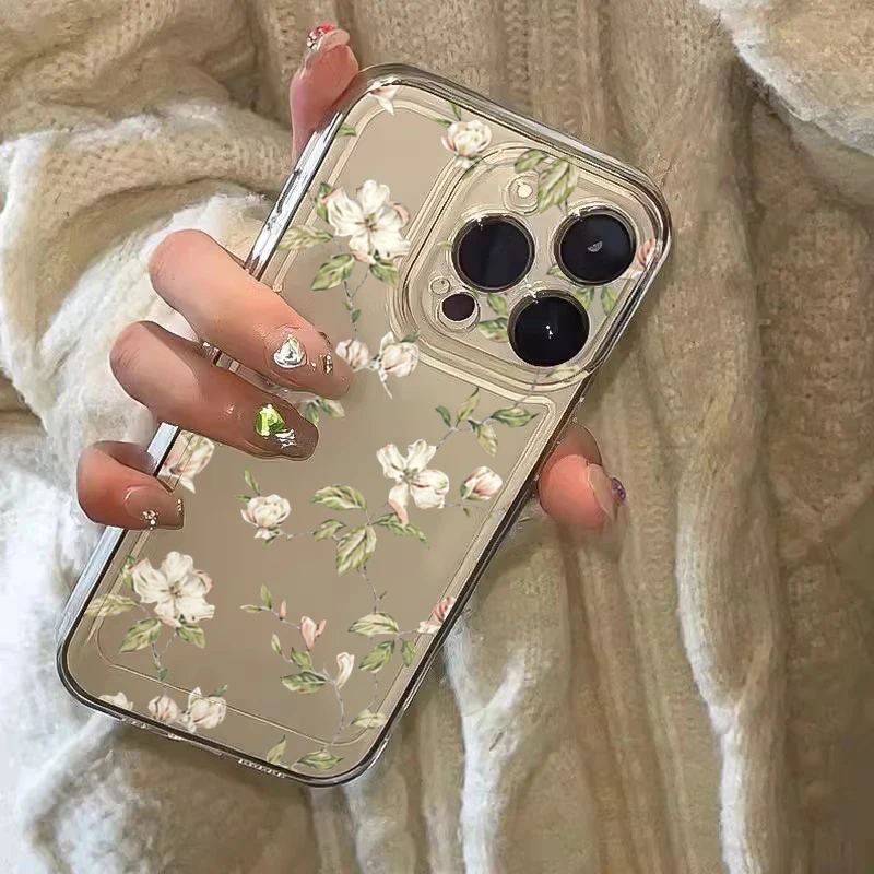 Green Floral Pattern Transparent Phone Case