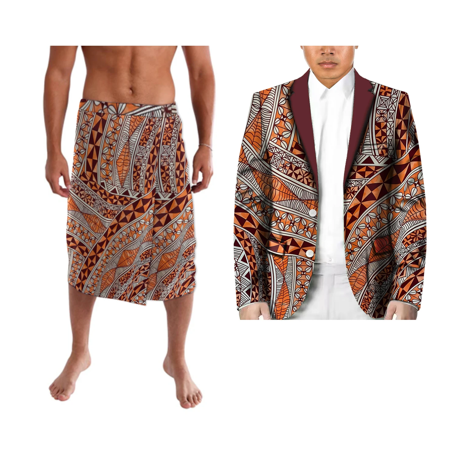 Polynesia Casual 2 Piece Suit And ie faitaga For Men Wedding Lapel Men Suits Party Prom Blazer Father's Day Gift 3