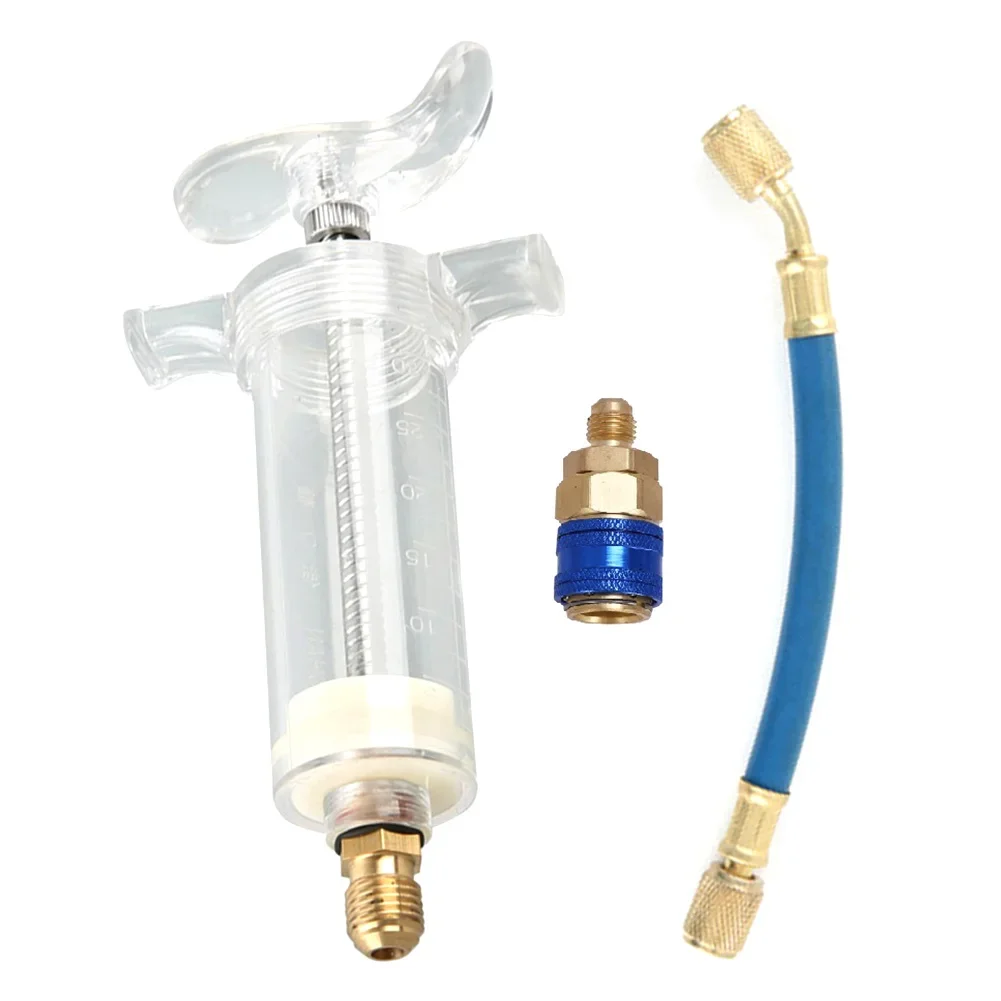 Car A/C Oil/Dye Injection 30Ml 1Oz With R-134A Low Side Quick Coupler Adapter 1/4  Air Conditioning Auto Manual Oiler Syringe